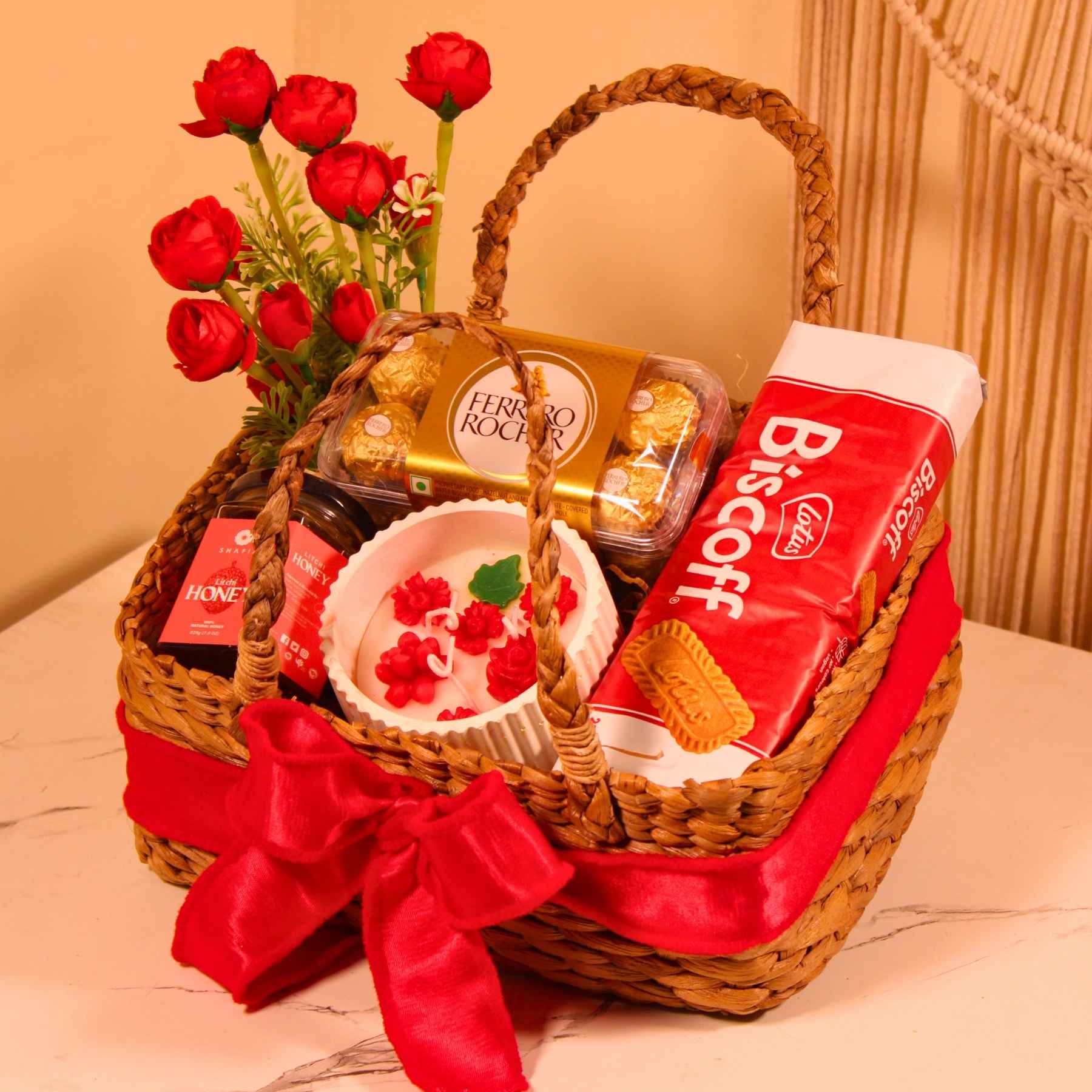 Luxury Treat Basket for Her – Biscoff, Ferrero Rocher & Decorative Candle Hamper