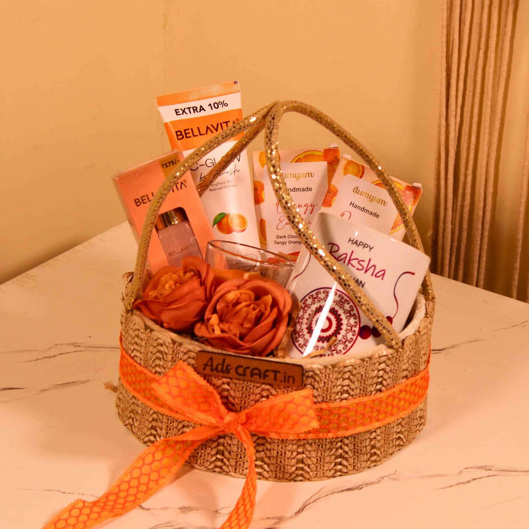 Glow & Gratitude Rakhi Hamper – Self-Care Basket for Sister