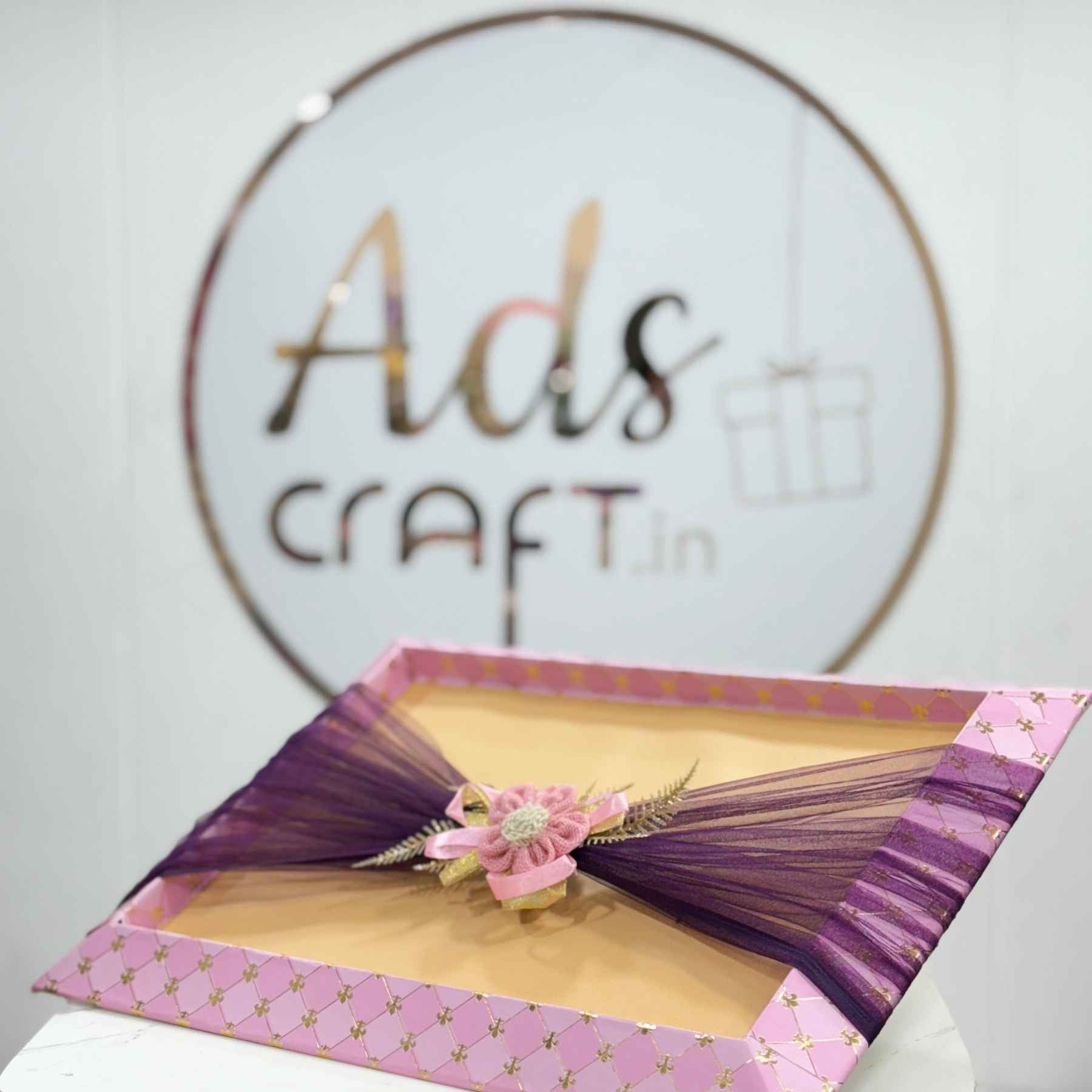 Elegant Ready-to-Use Wedding Trousseau Tray with Purple Organza and Crochet Flower