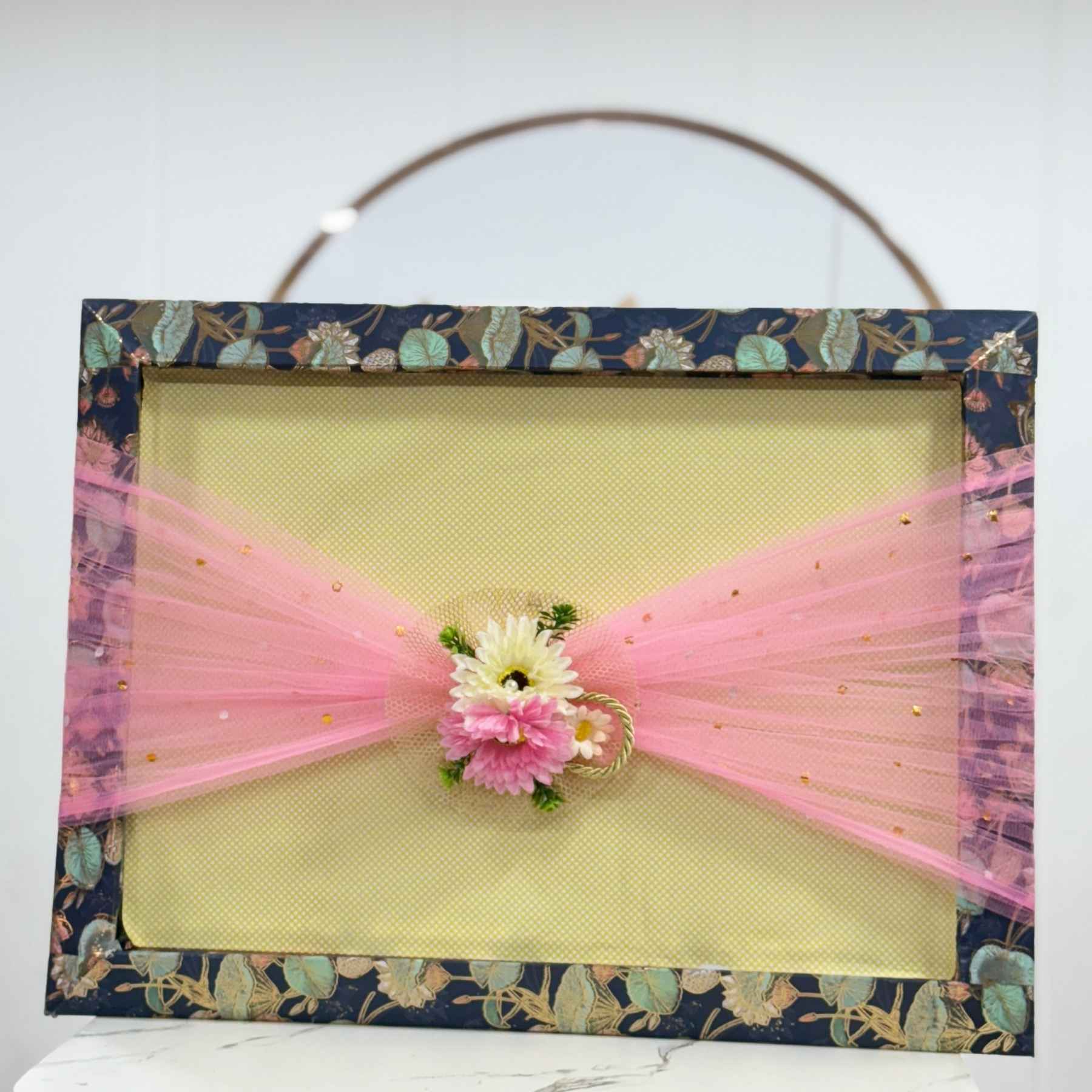 Charming Ready-to-Use Wedding Trousseau Tray with Pink glittery Tulle and Floral decoration