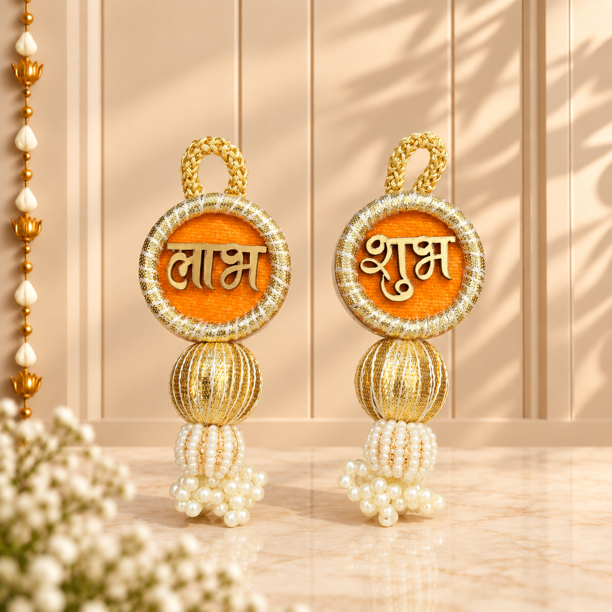 Traditional Orange & Gold Shubh Labh Hanging Latkans