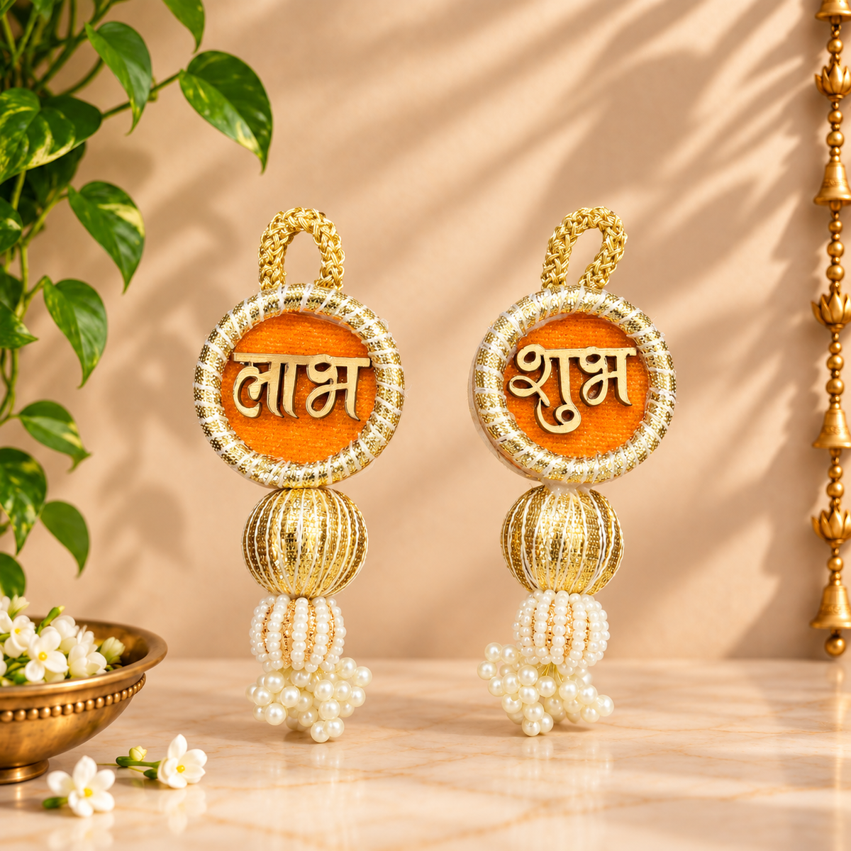 Traditional Orange & Gold Shubh Labh Hanging Latkans