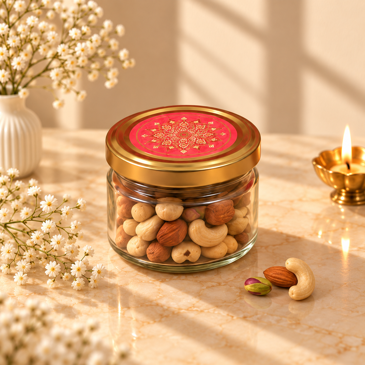 Closed Traditional Rose Pink Mandala premium gift box for Diwali, weddings and corporate gifting