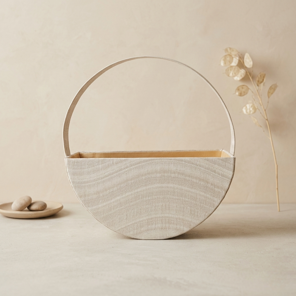 (Set of 3)Premium Half-Moon Handle Gift Basket – Elegant Trousseau & Wedding Hamper Basket (Off-White)