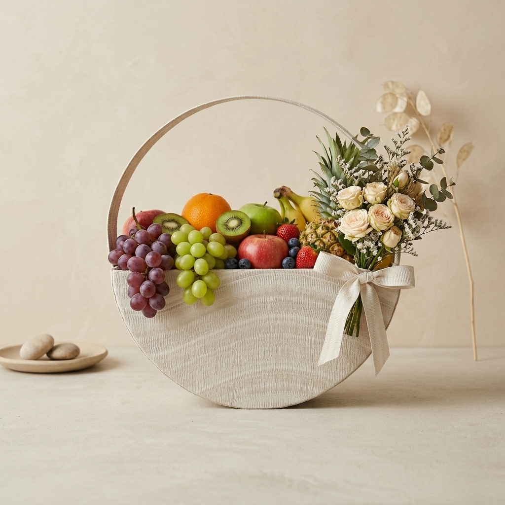 (Set of 3)Premium Half-Moon Handle Gift Basket – Elegant Trousseau & Wedding Hamper Basket (Off-White)