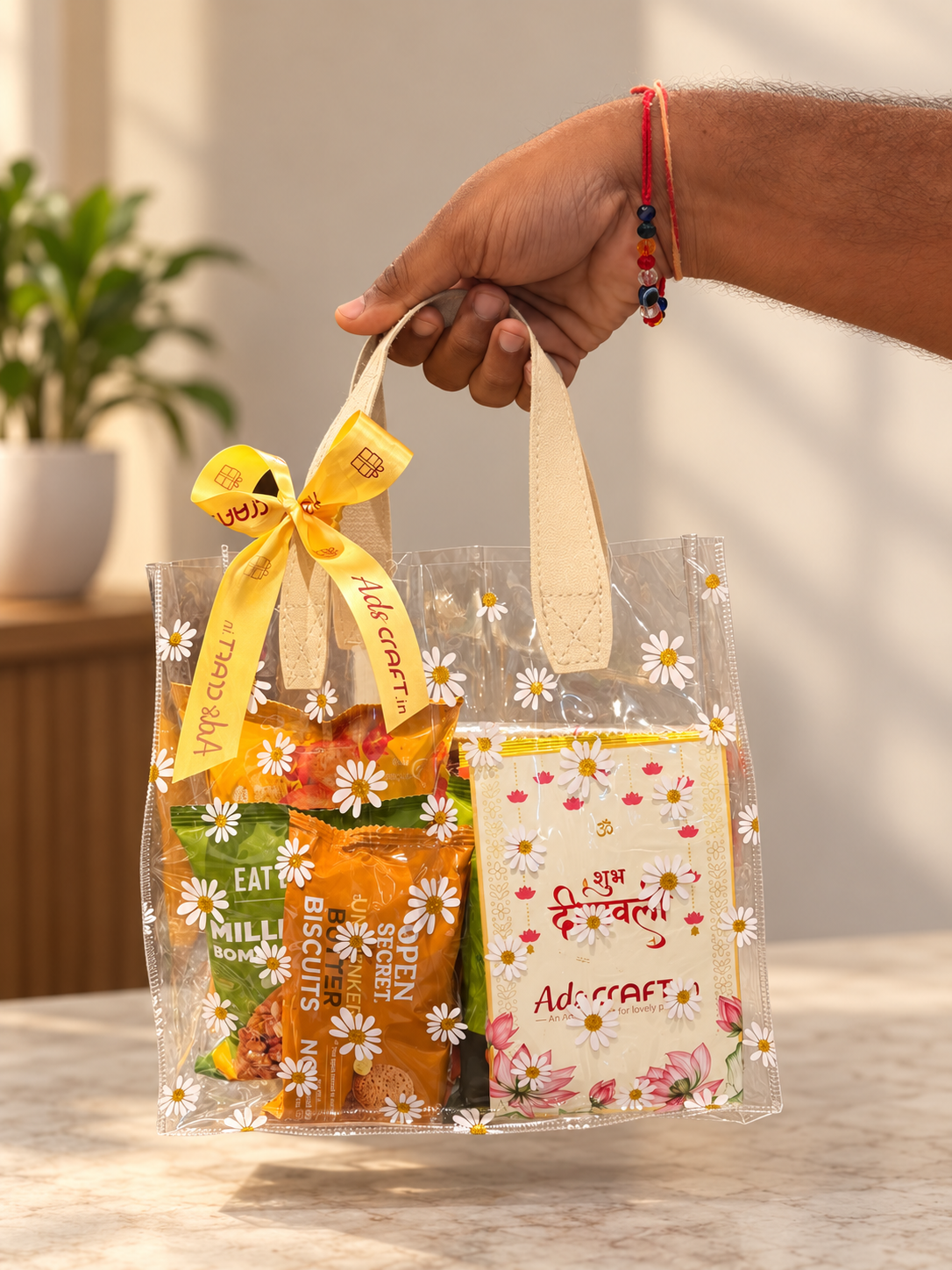 Open Festive Floral Treat Diwali hamper with Farmley makhana, Tong Garden almonds, cookies and millet snacks