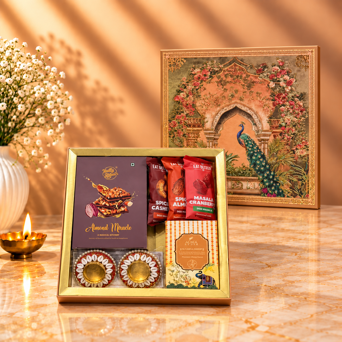 Premium Peacock Theme Diwali gift box for corporate, employee, client and festive gifting