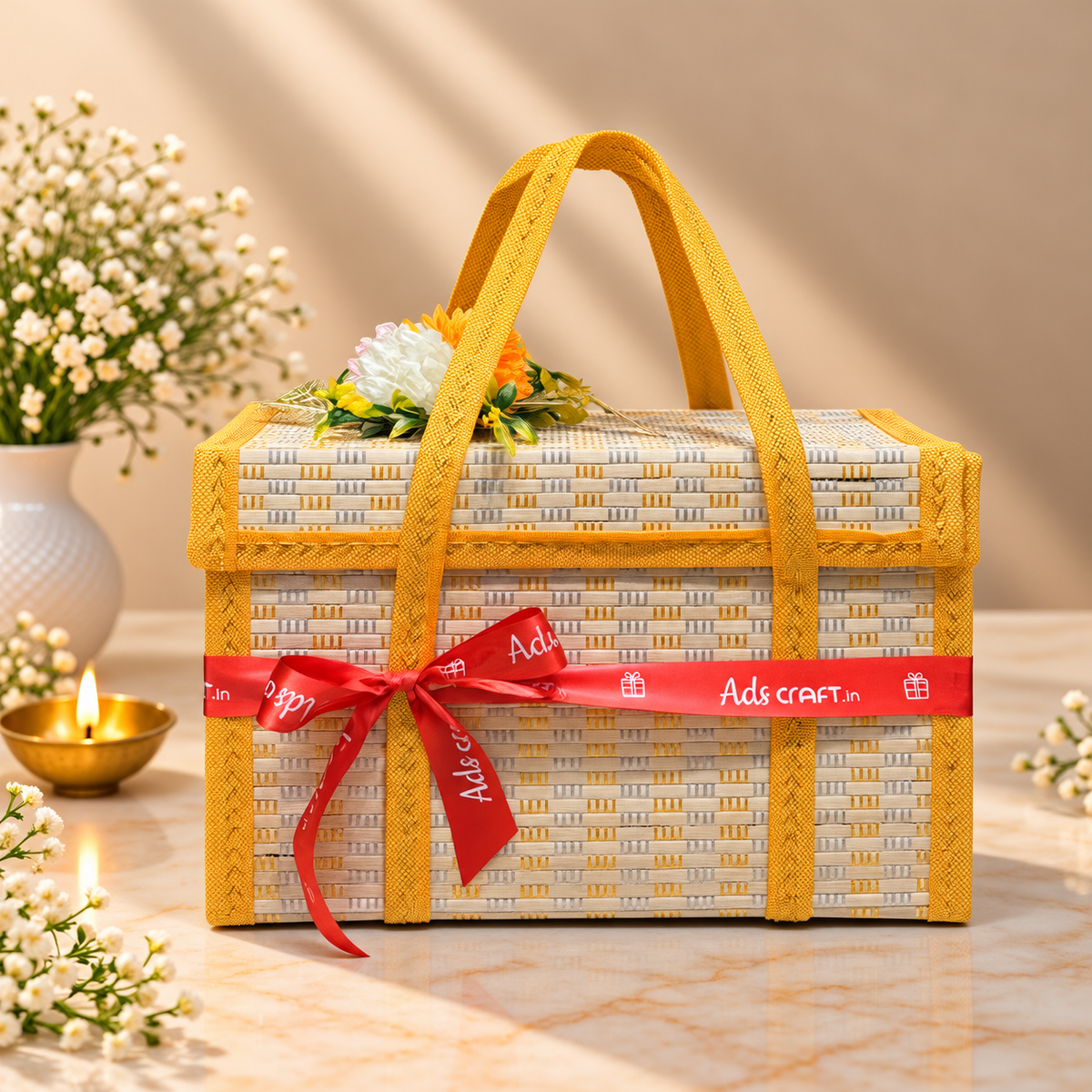 Royal Thambulam corporate Diwali hamper with premium snacks, festive decor and customized greeting card