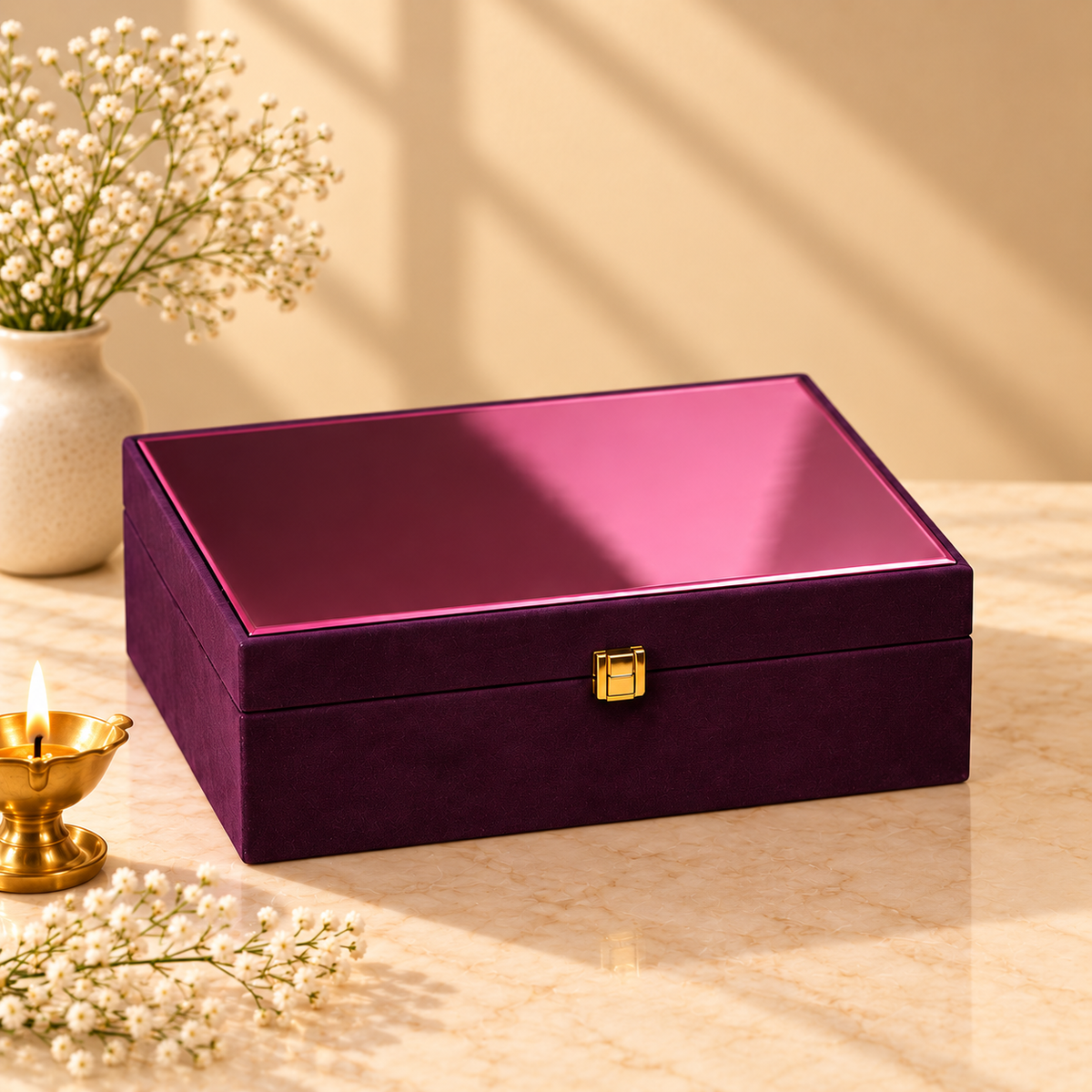 Royal Plum & Deep Purple Velvet 4-Jar Luxury Festive Gift Hamper Box