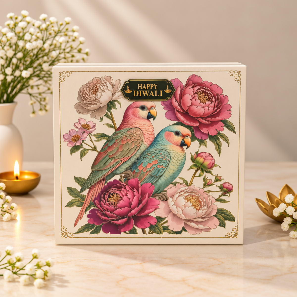 Premium Parrot and floral Diwali gift box for corporate, employee and client festive gifting