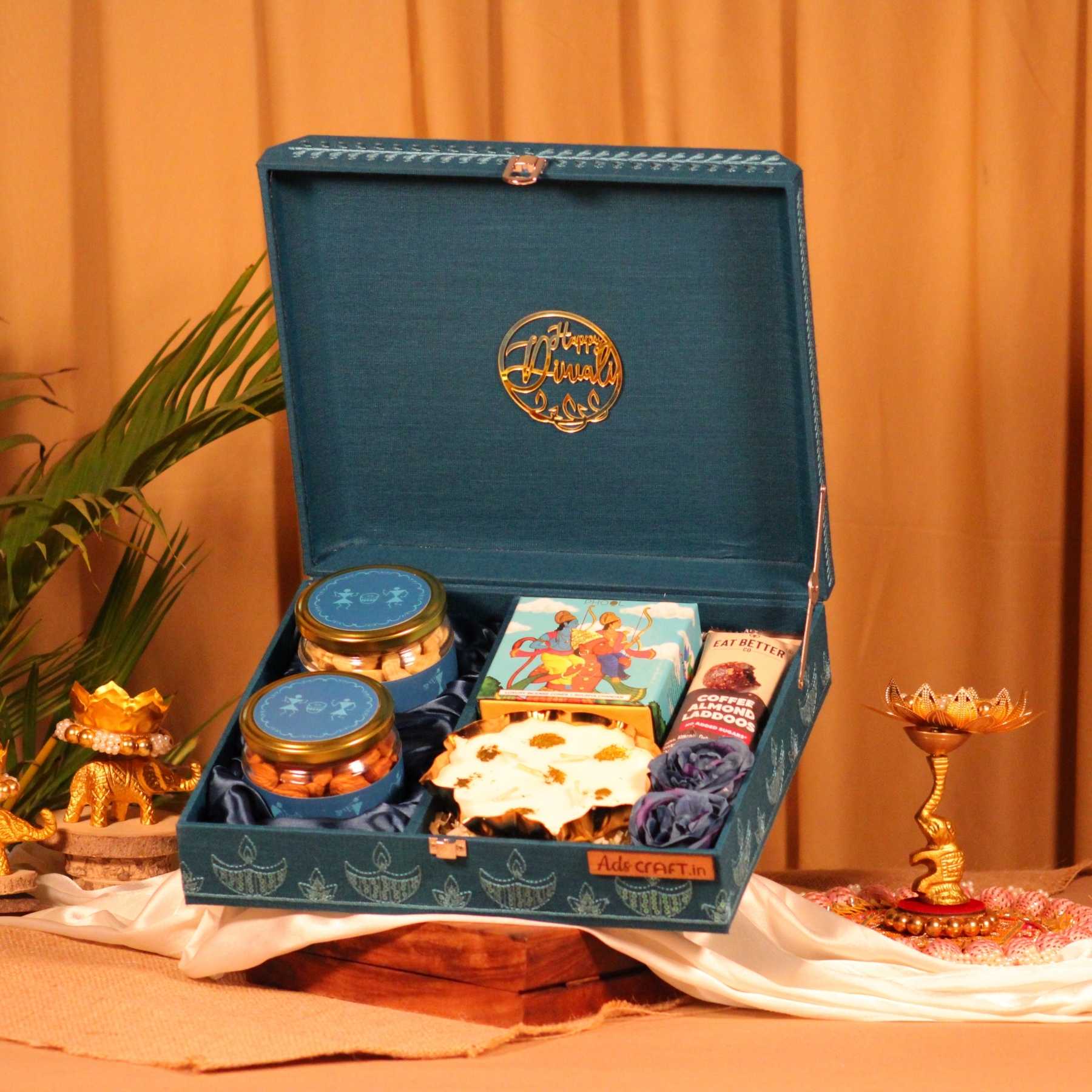 Traditional Worli Art Diwali Gift Box with Dry Fruits, Urli Candle & Festive Décor