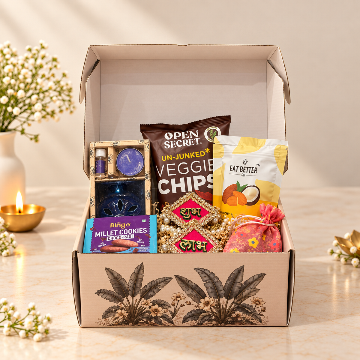 Gajraj print corrugated Diwali gift box for corporate, employee, client and festive gifting