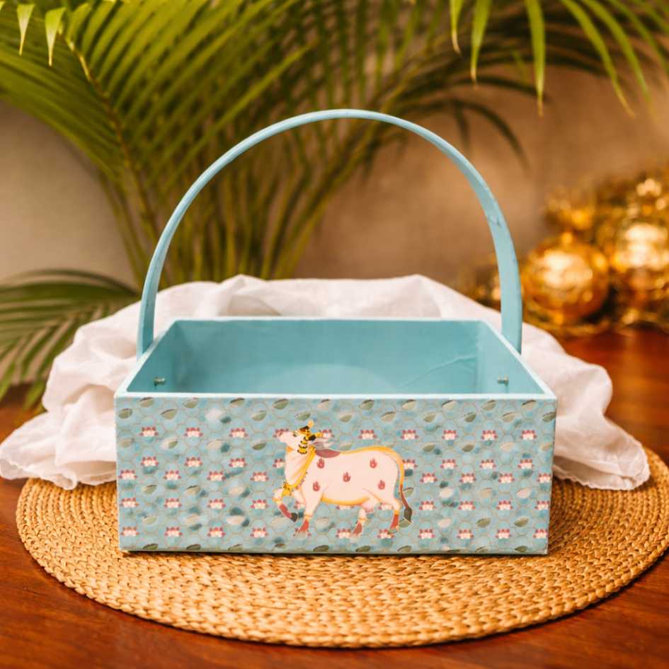 Pichwai design MDF gift hamper basket pack of 3 with handle for wedding hampers, trousseau packing, festive gift baskets and corporate gifting – Adscraft India