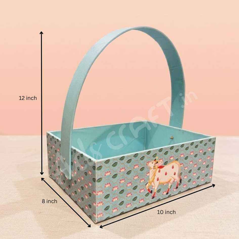 (Set of 3) Pichwai Design MDF Gift Hamper Basket with Handle  – 10x8x12 Inch Decorative Basket for Wedding Hampers, Trousseau Packing & Festive Gifting