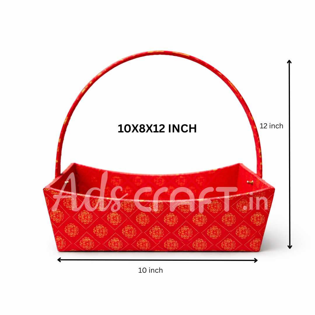 Decorative red brocade basket for trousseau packing and festive gift hampers