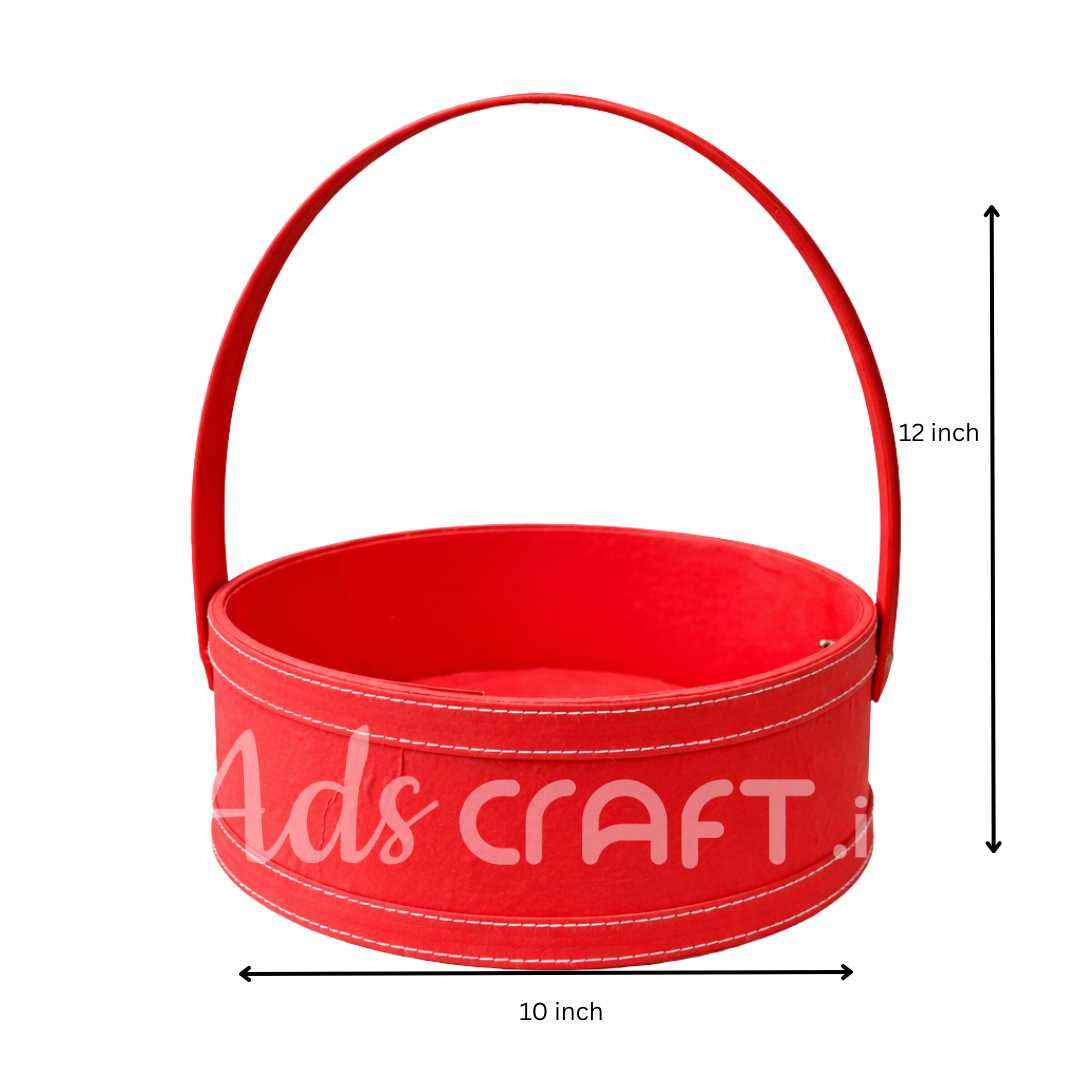 (Set of 3)Red Vegan Leather Round Handle Hamper Basket for Wedding & Gift Hampers