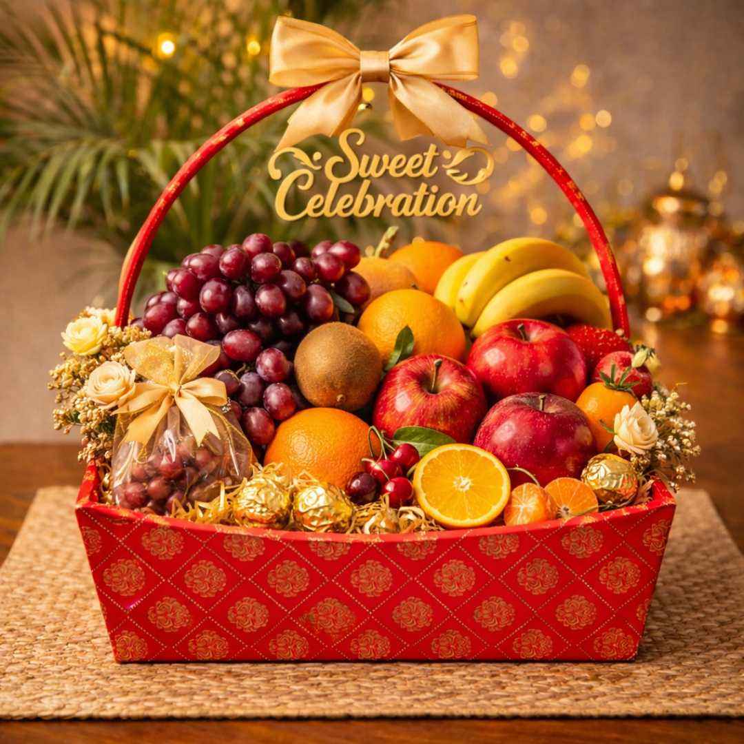 (Set of 3) Red Brocade Gift Hamper Basket with Handle  – 10x8x12 Inch Basket