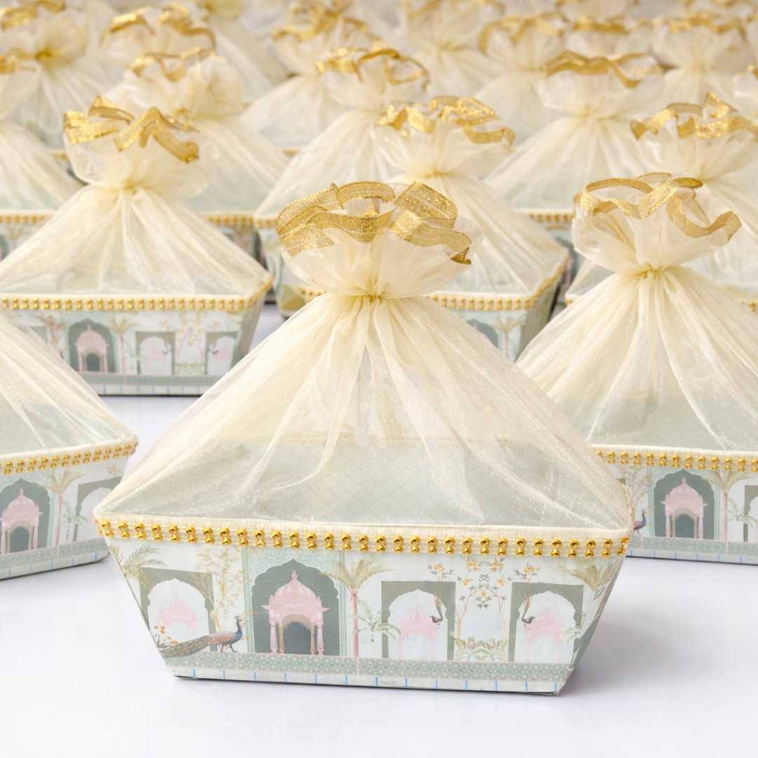 pichwai hamper basket size 8x8 inch with net cover decorative gift hamper basket