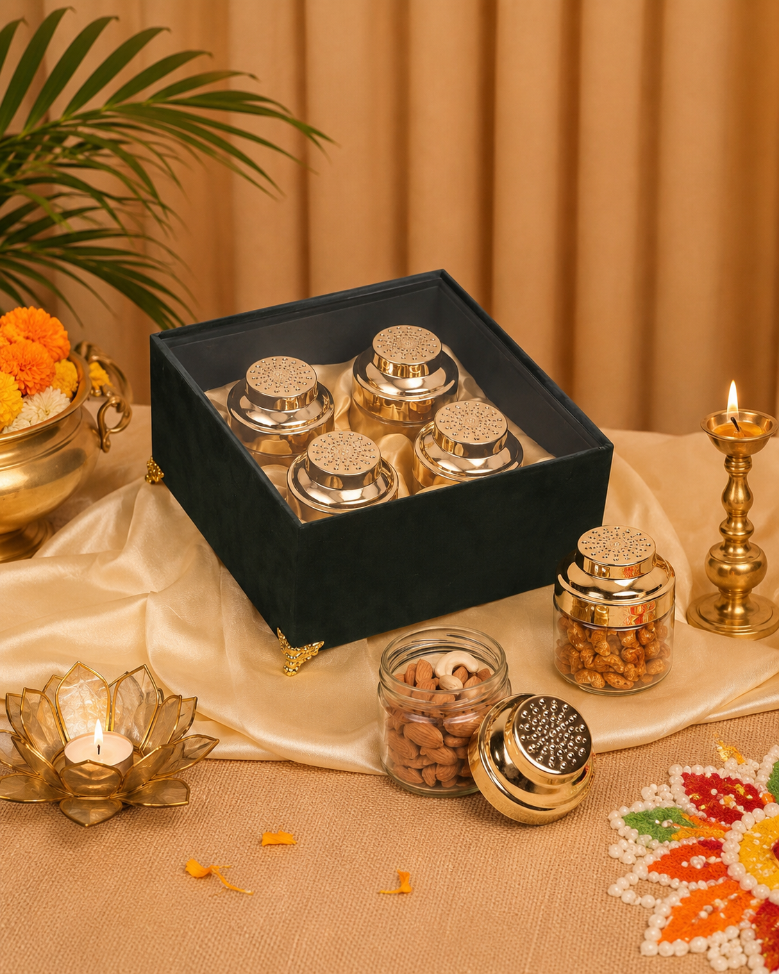 Premium Royal Emerald Green Velvet gift box for Diwali, wedding and corporate gifting