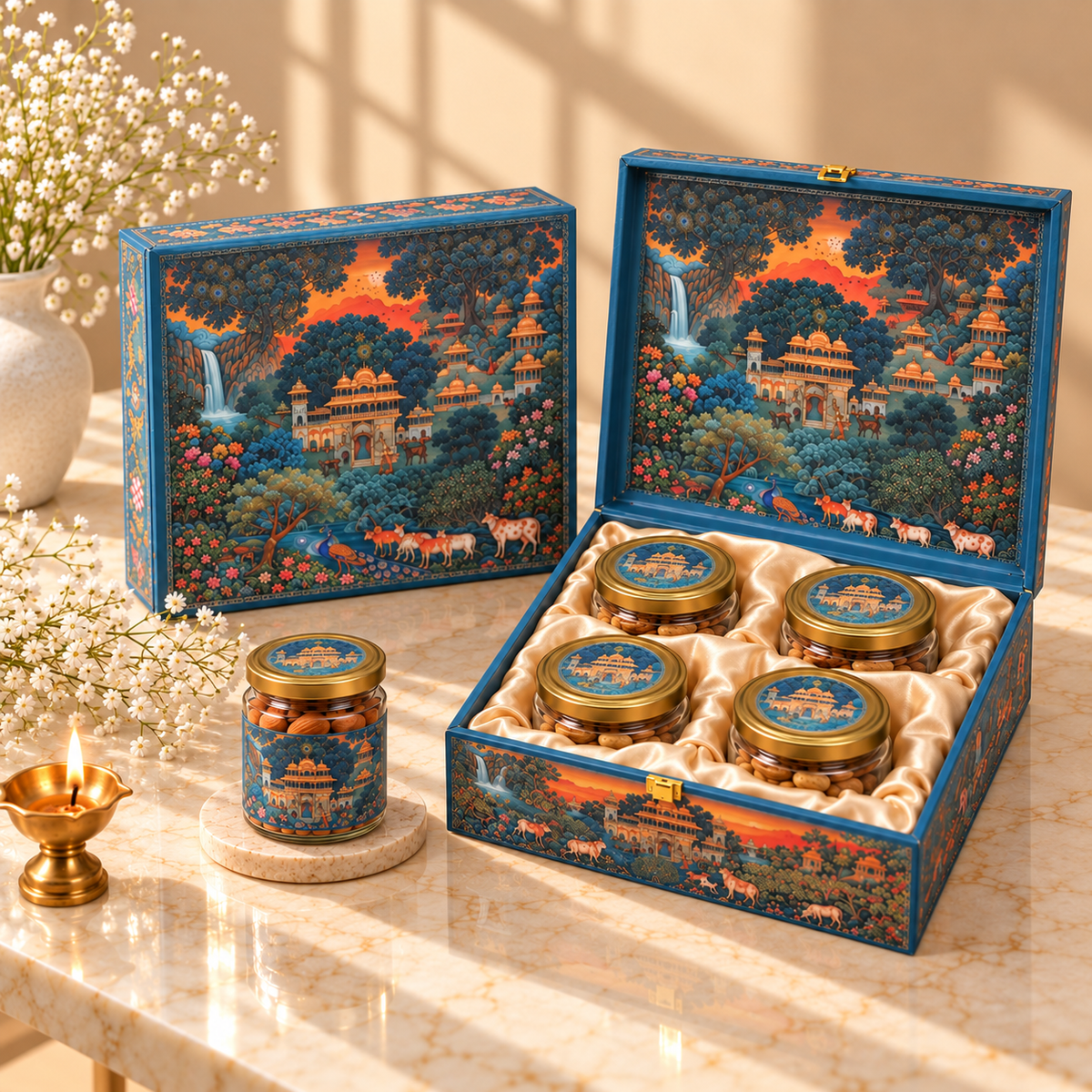 Premium Royal Pichwai Landscape and Palace gift box for Diwali, wedding and corporate gifting