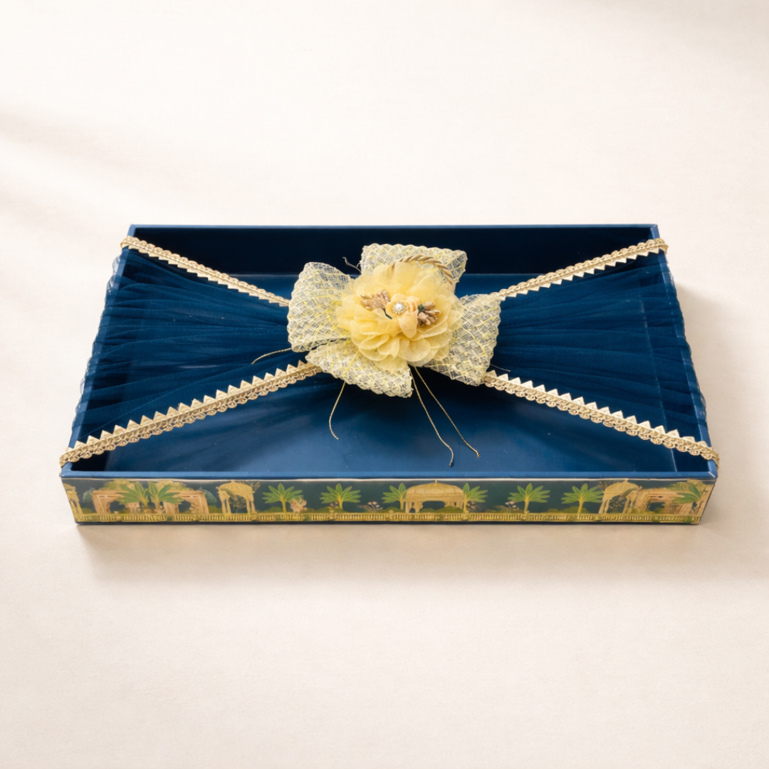 Pack of 3 Royal Blue Decorative Gift Trays for Wedding Trousseau & Return Gift Packing
