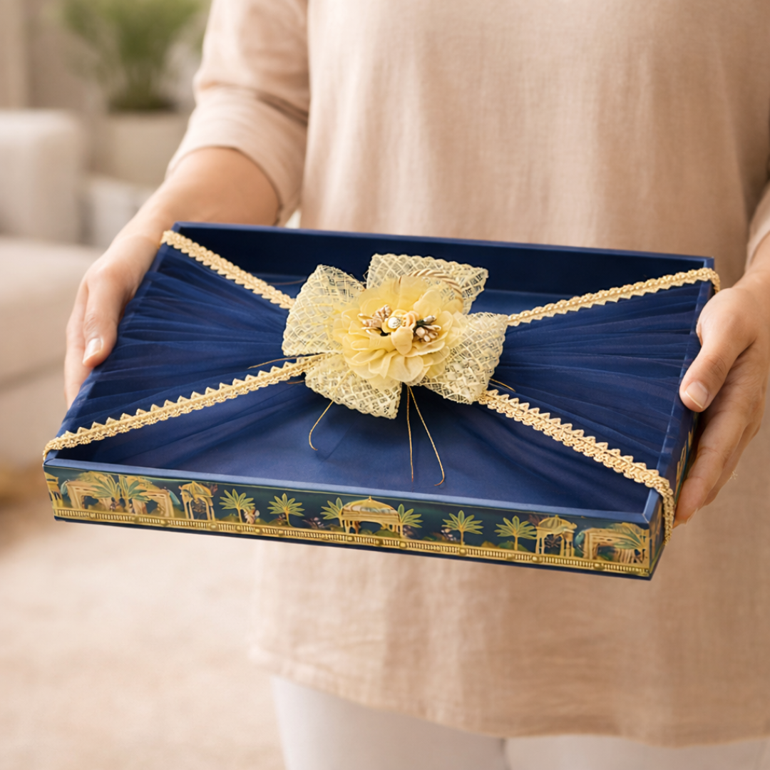 (Set of 3)Royal Blue Decorative Gift Trays for Wedding Trousseau & Return Gift Packing