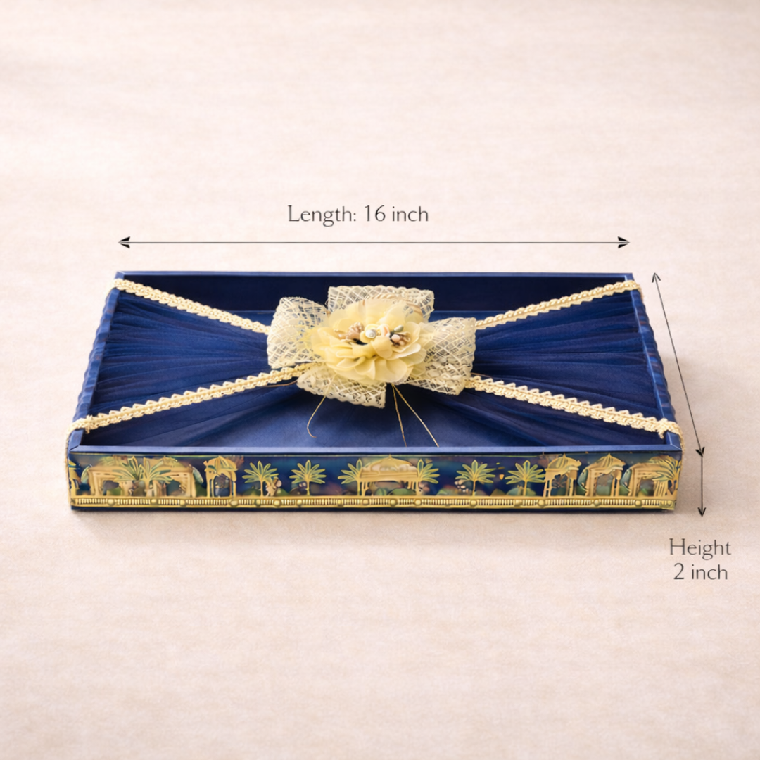 (Set of 3)Royal Blue Decorative Gift Trays for Wedding Trousseau & Return Gift Packing