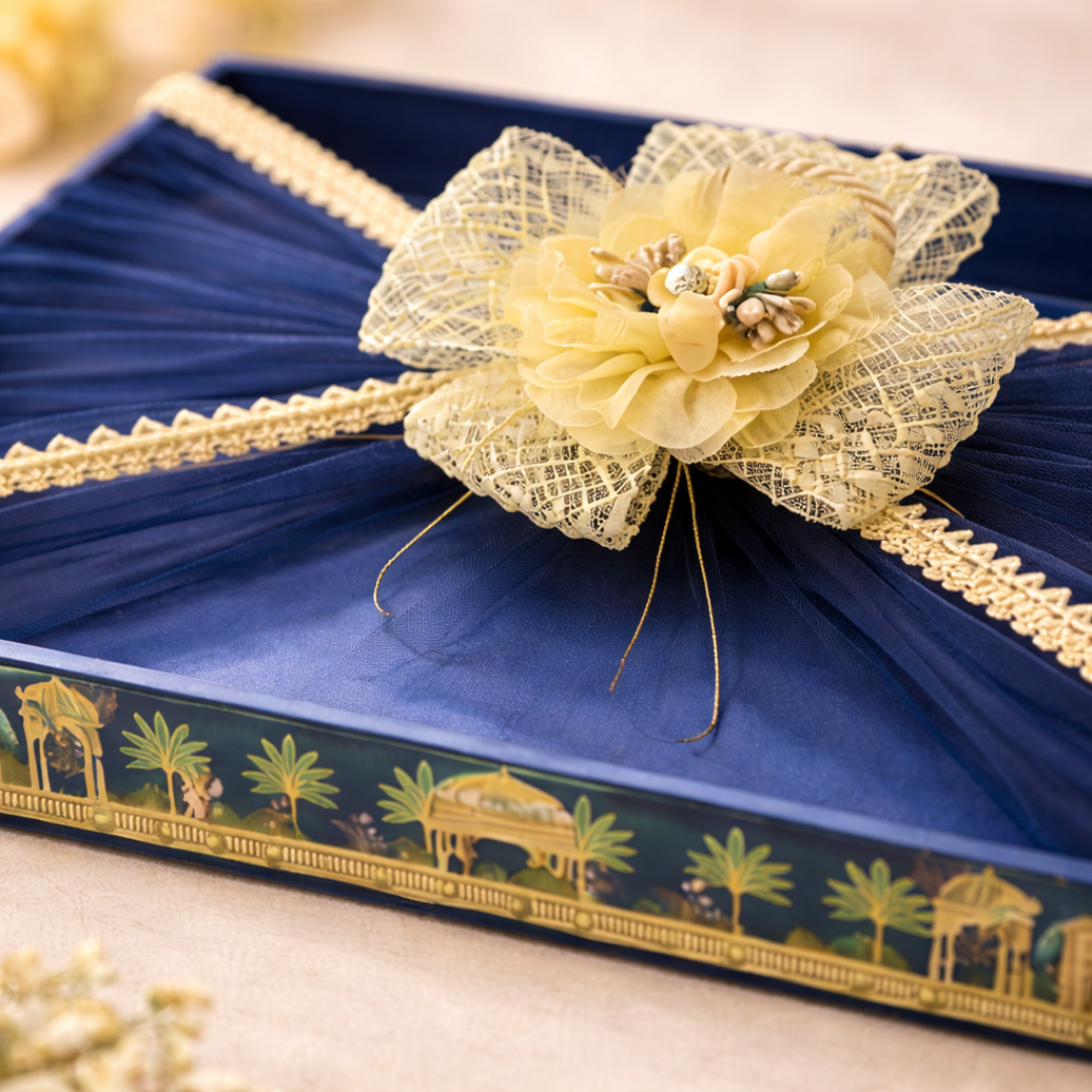 (Set of 3)Royal Blue Decorative Gift Trays for Wedding Trousseau & Return Gift Packing