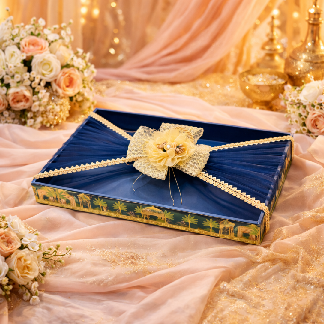 (Set of 3)Royal Blue Decorative Gift Trays for Wedding Trousseau & Return Gift Packing
