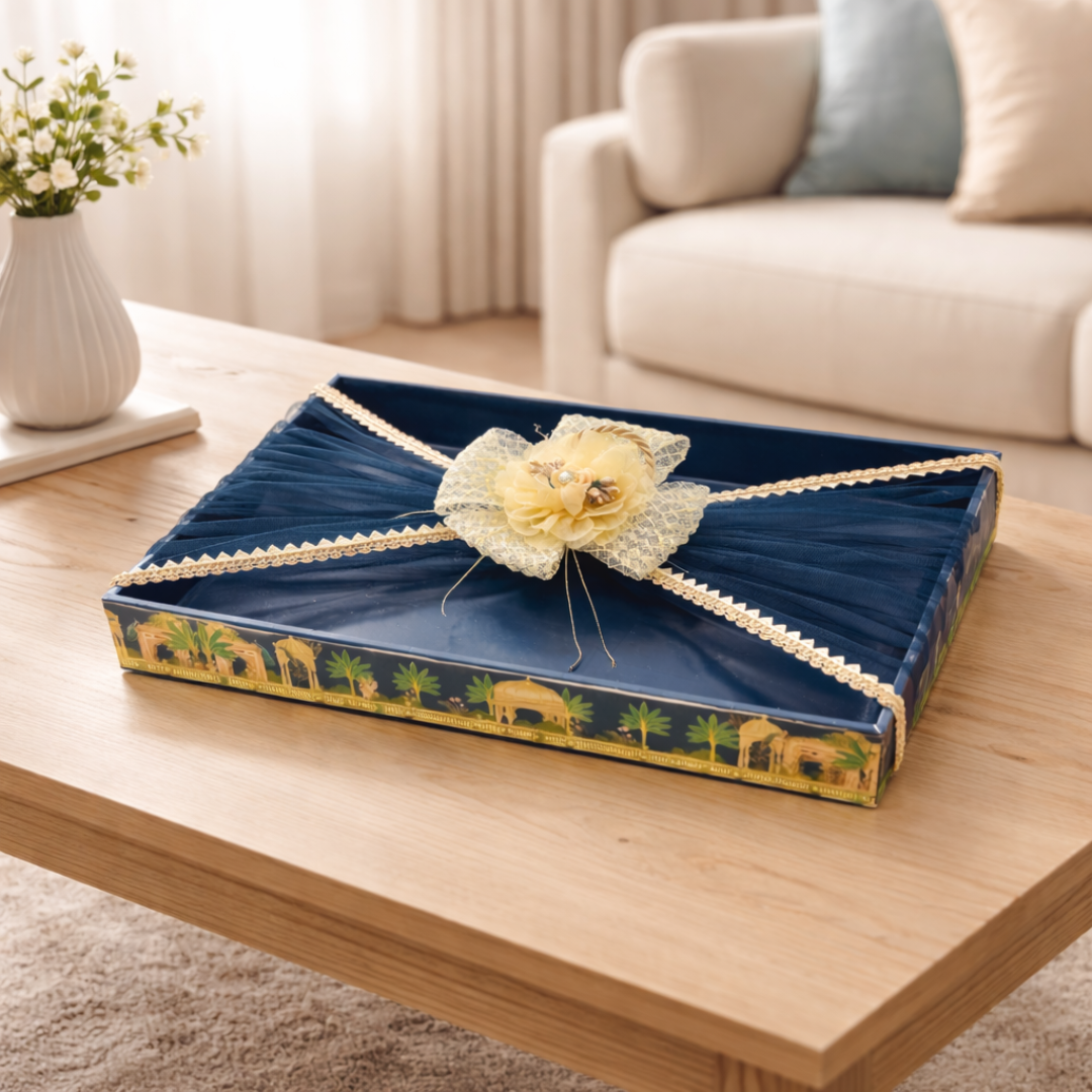 (Set of 3)Royal Blue Decorative Gift Trays for Wedding Trousseau & Return Gift Packing