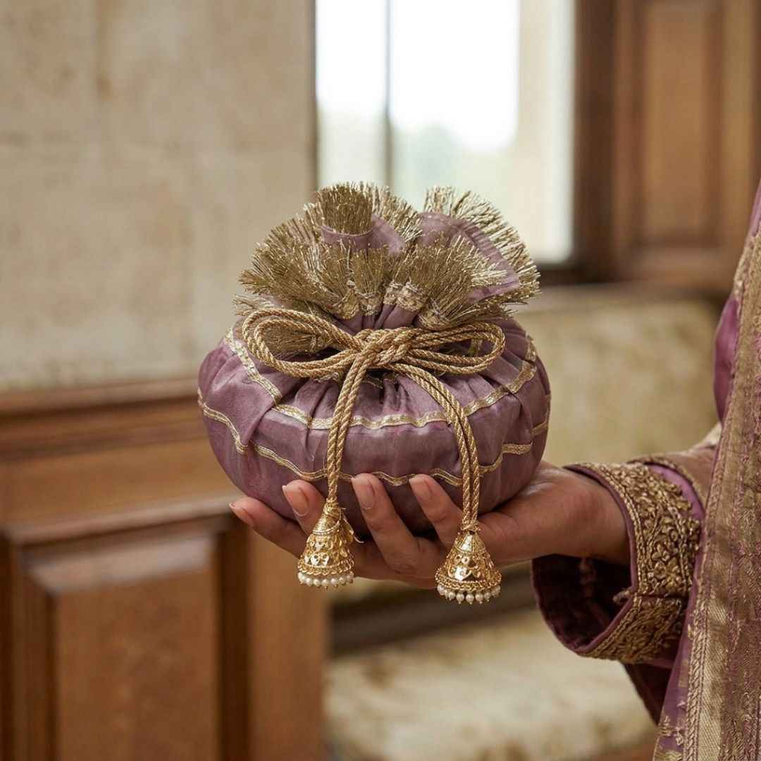 (Set of 5) Premium Wedding Gift Potli Bags for Return Gifts & Festive Gifting