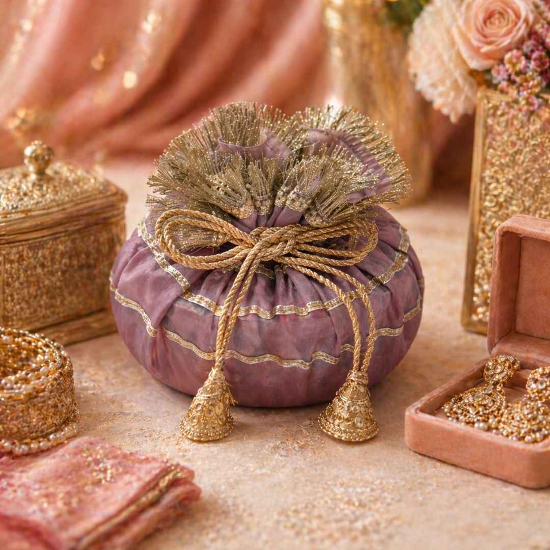 (Set of 5) Premium Wedding Gift Potli Bags for Return Gifts & Festive Gifting