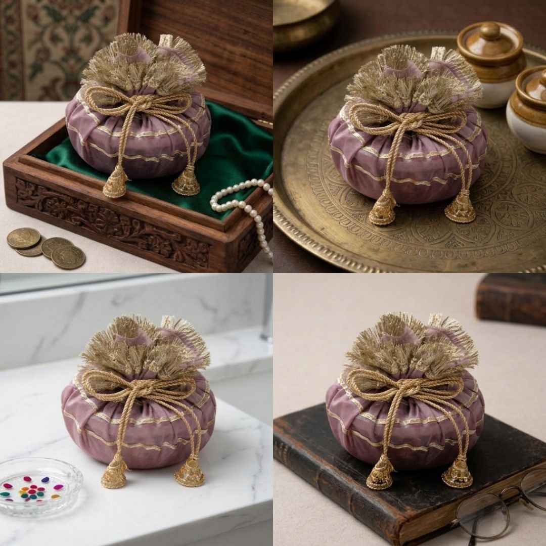 (Set of 5) Premium Wedding Gift Potli Bags for Return Gifts & Festive Gifting