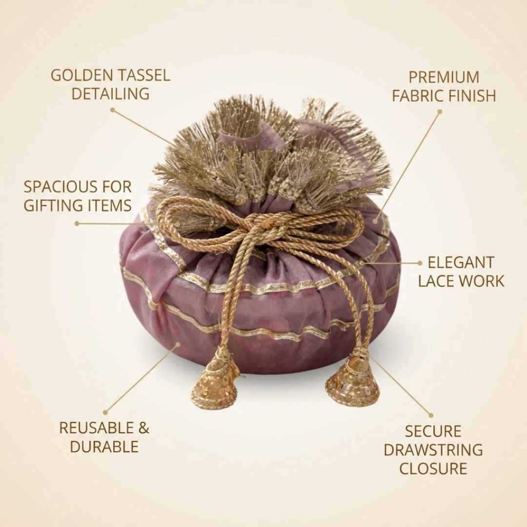 (Set of 5) Premium Wedding Gift Potli Bags for Return Gifts & Festive Gifting