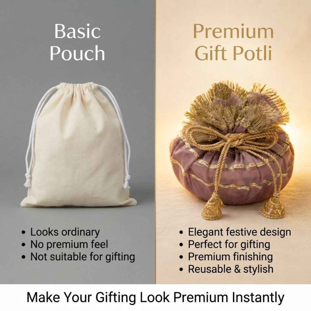 (Set of 5) Premium Wedding Gift Potli Bags for Return Gifts & Festive Gifting