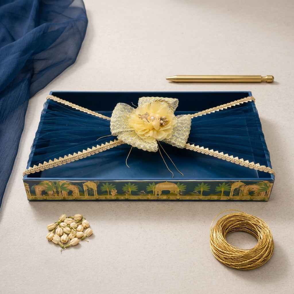 (Set of 3)Royal Blue Decorative Gift Trays for Wedding Trousseau & Return Gift Packing