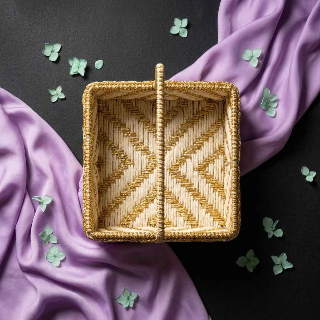 (Set of 3)Premium White & Gold Woven Handle – Luxury Gift Hamper & Trousseau Packing Basket