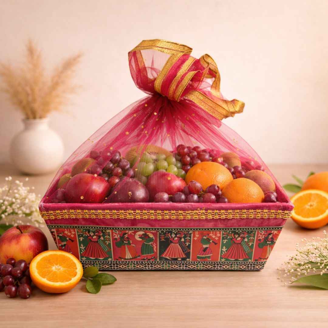 (Pack of 10)Premium Red Net Gift Tray with Folk Art Base – | Wedding Trousseau & Festive Hamper Tray