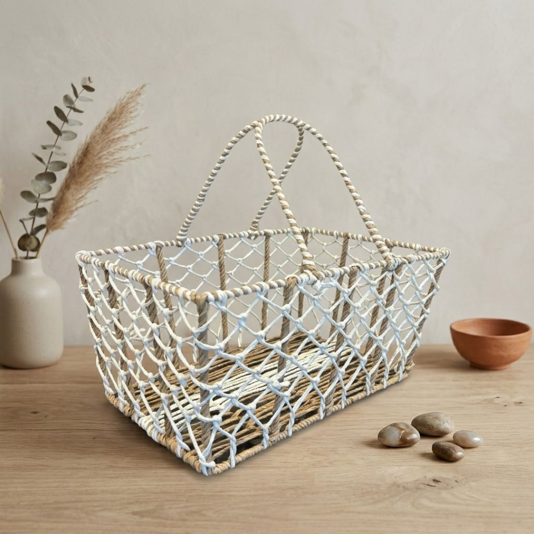 (Set of 3)Premium Rope Net Gift Basket with Handle – Decorative Hamper Baskets for Wedding & Festive Gifting