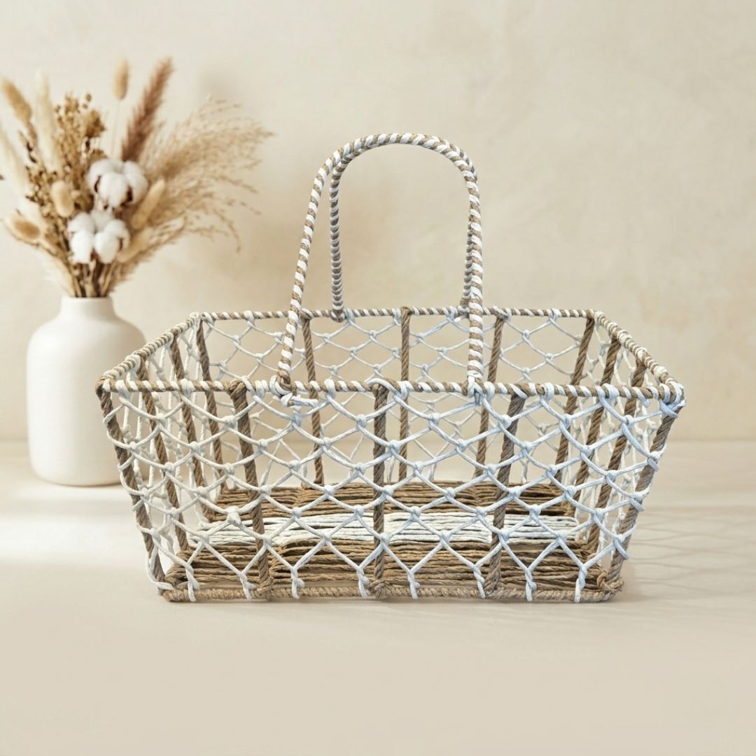 (Set of 3)Premium Rope Net Gift Basket with Handle – Decorative Hamper Baskets for Wedding & Festive Gifting