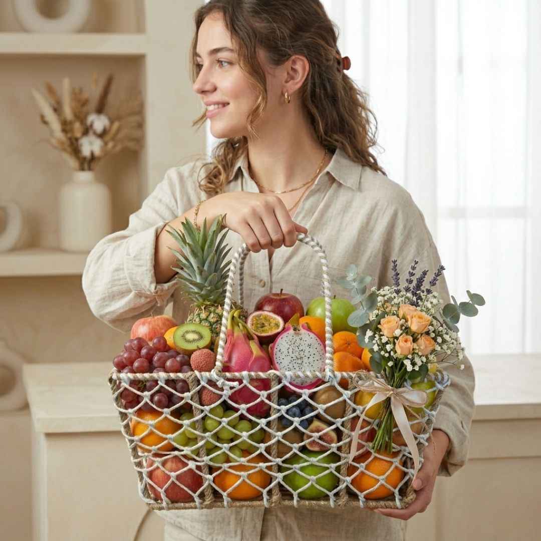 (Set of 3)Premium Rope Net Gift Basket with Handle – Decorative Hamper Baskets for Wedding & Festive Gifting