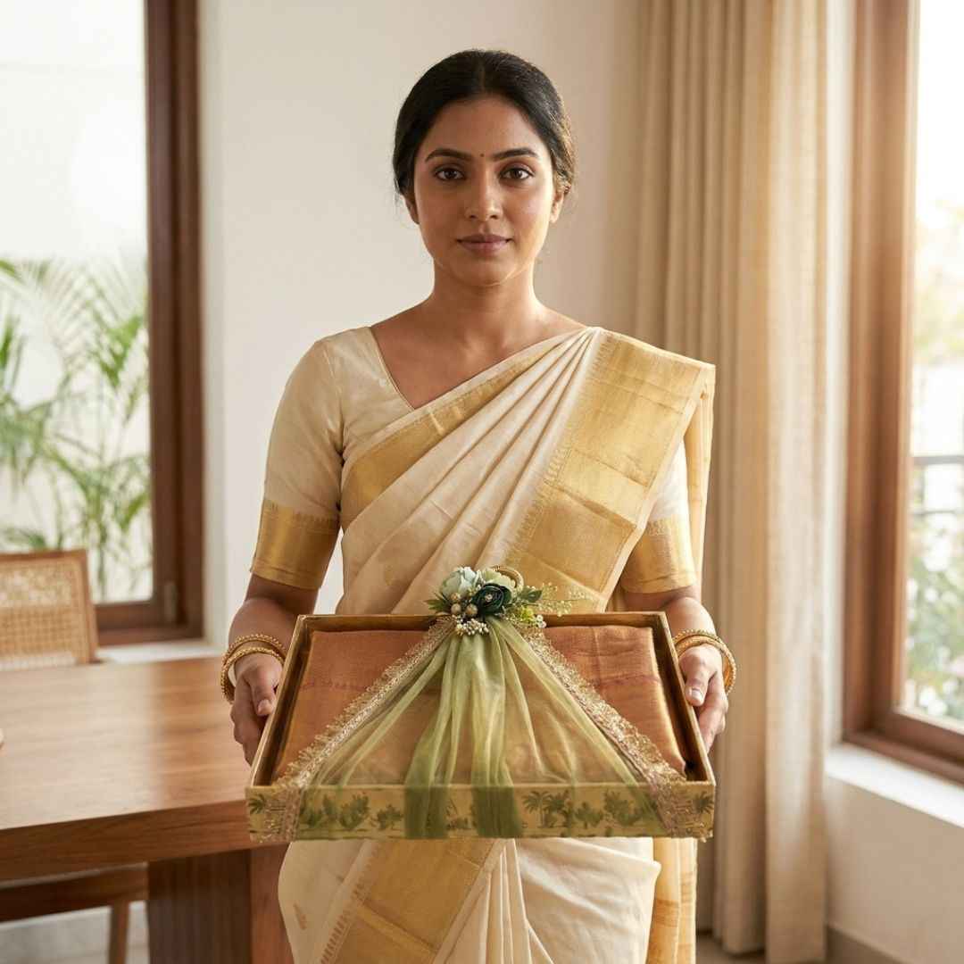 (Set of 3)Premium Ready-to-Use Gifting Trays with Green Net & Floral Decor – Luxury Wedding Trousseau & Return Gift Packaging Tray