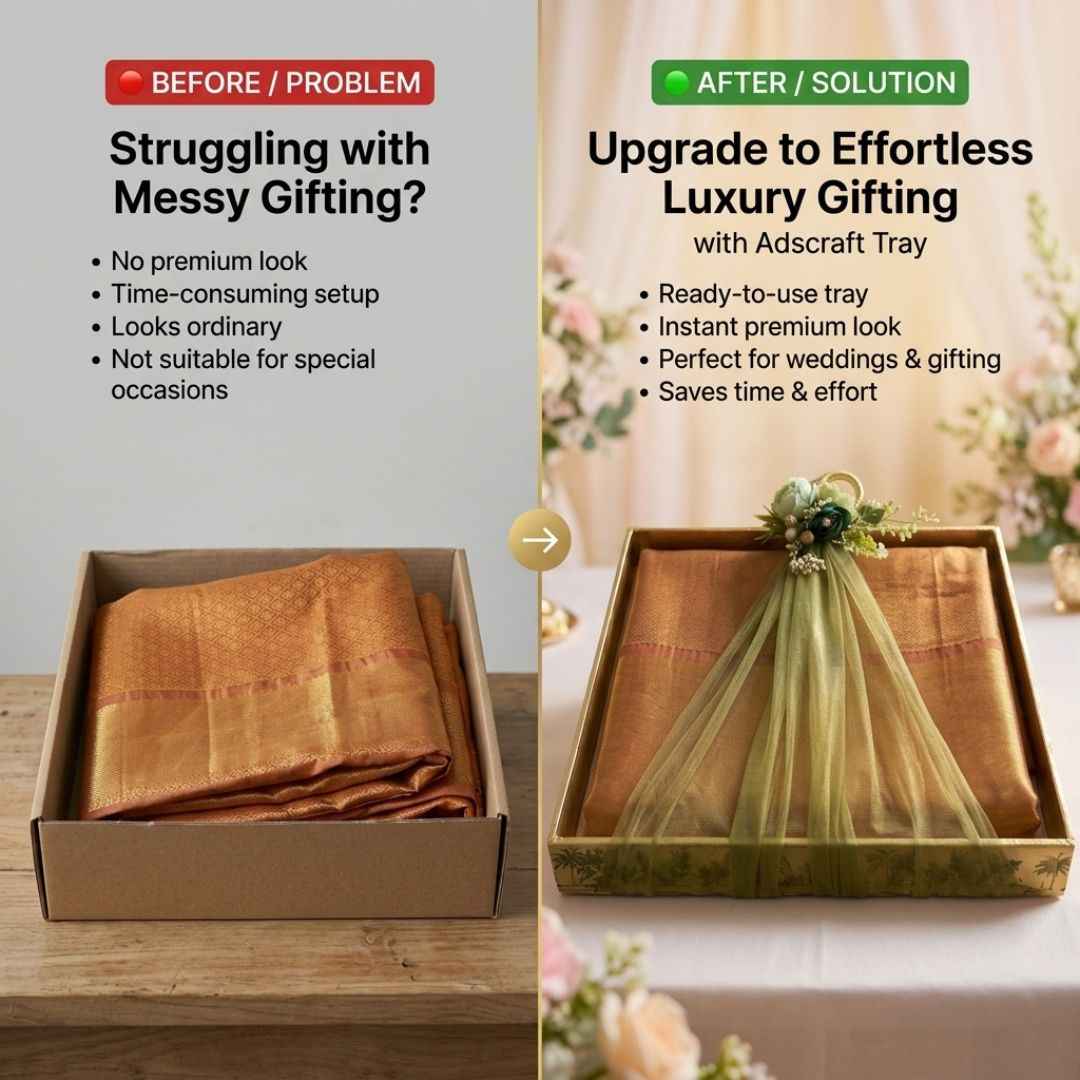 (Set of 3)Premium Ready-to-Use Gifting Trays with Green Net & Floral Decor – Luxury Wedding Trousseau & Return Gift Packaging Tray