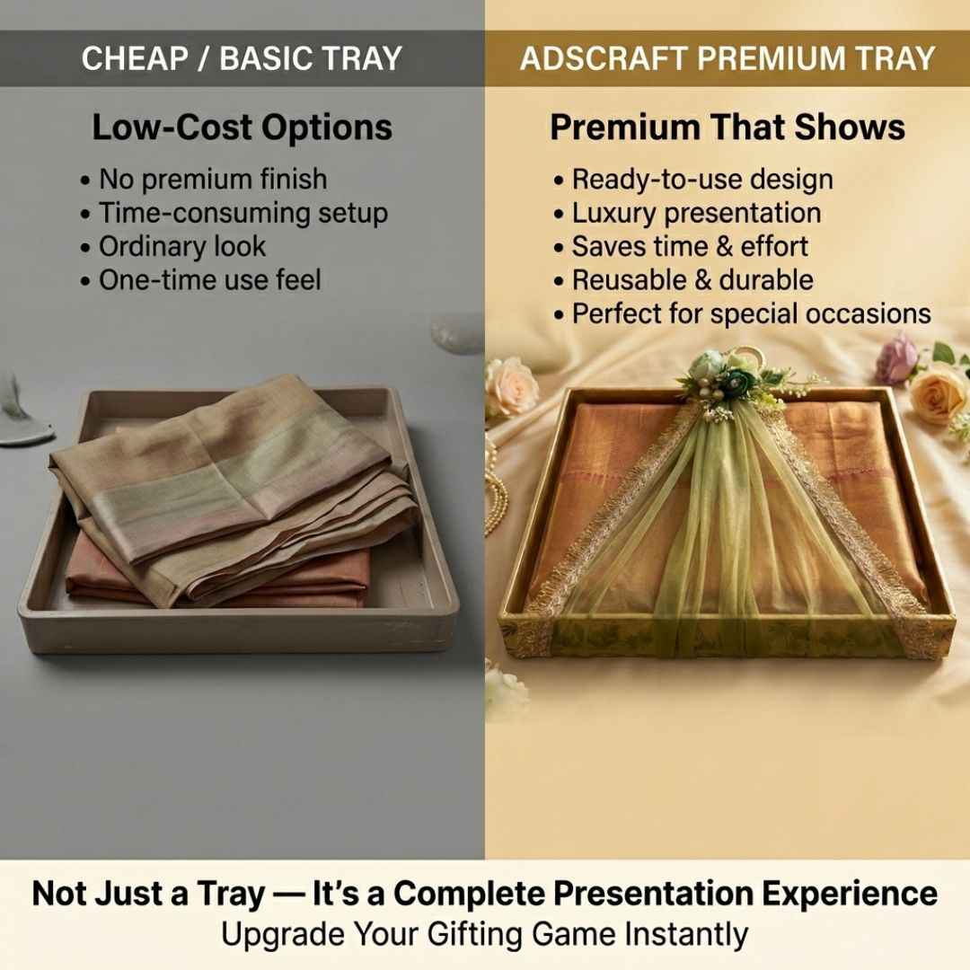 (Set of 3)Premium Ready-to-Use Gifting Trays with Green Net & Floral Decor – Luxury Wedding Trousseau & Return Gift Packaging Tray