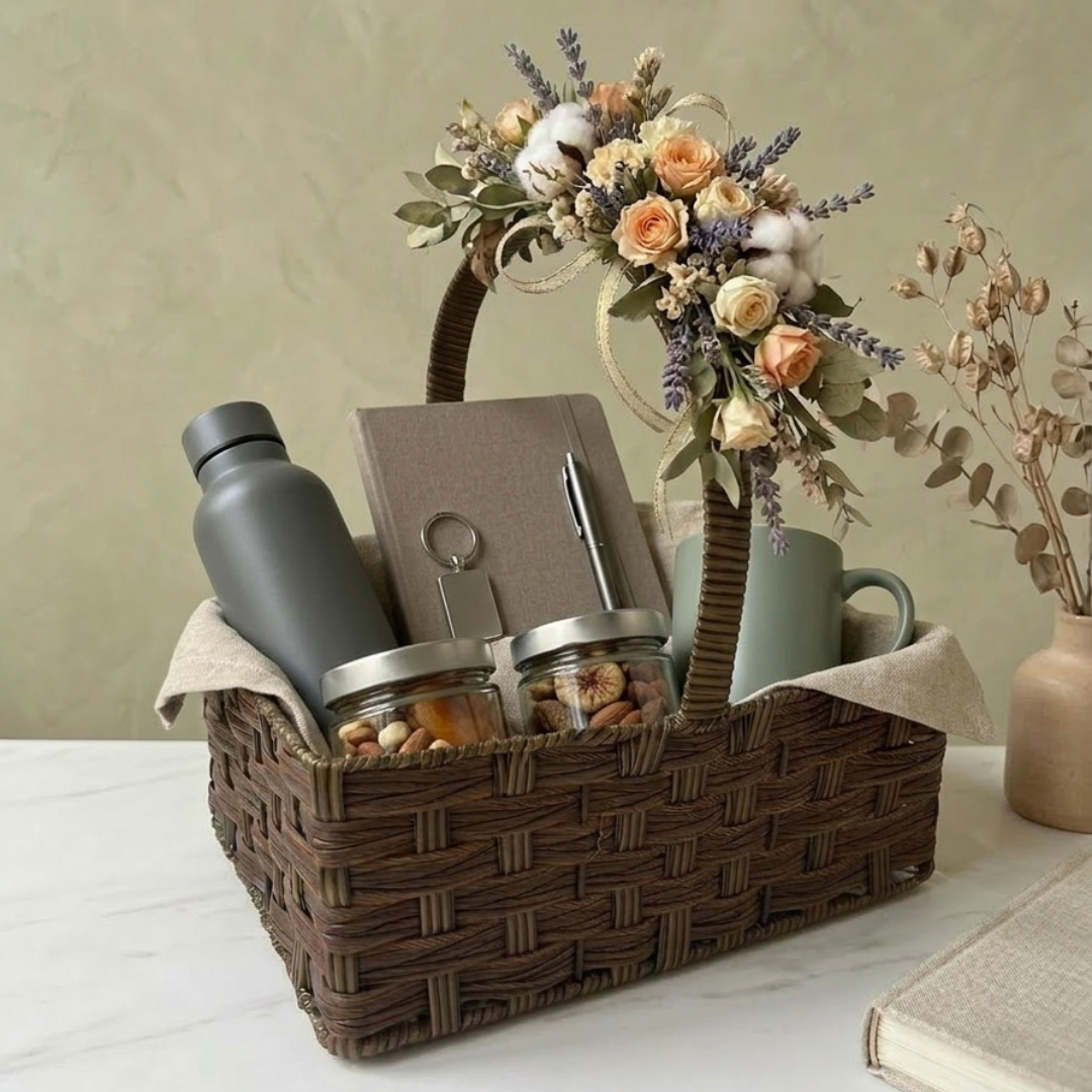 (Set of 3)Premium Brown Woven Handle Basket – Multipurpose Gift Hamper & Trousseau Packing Basket