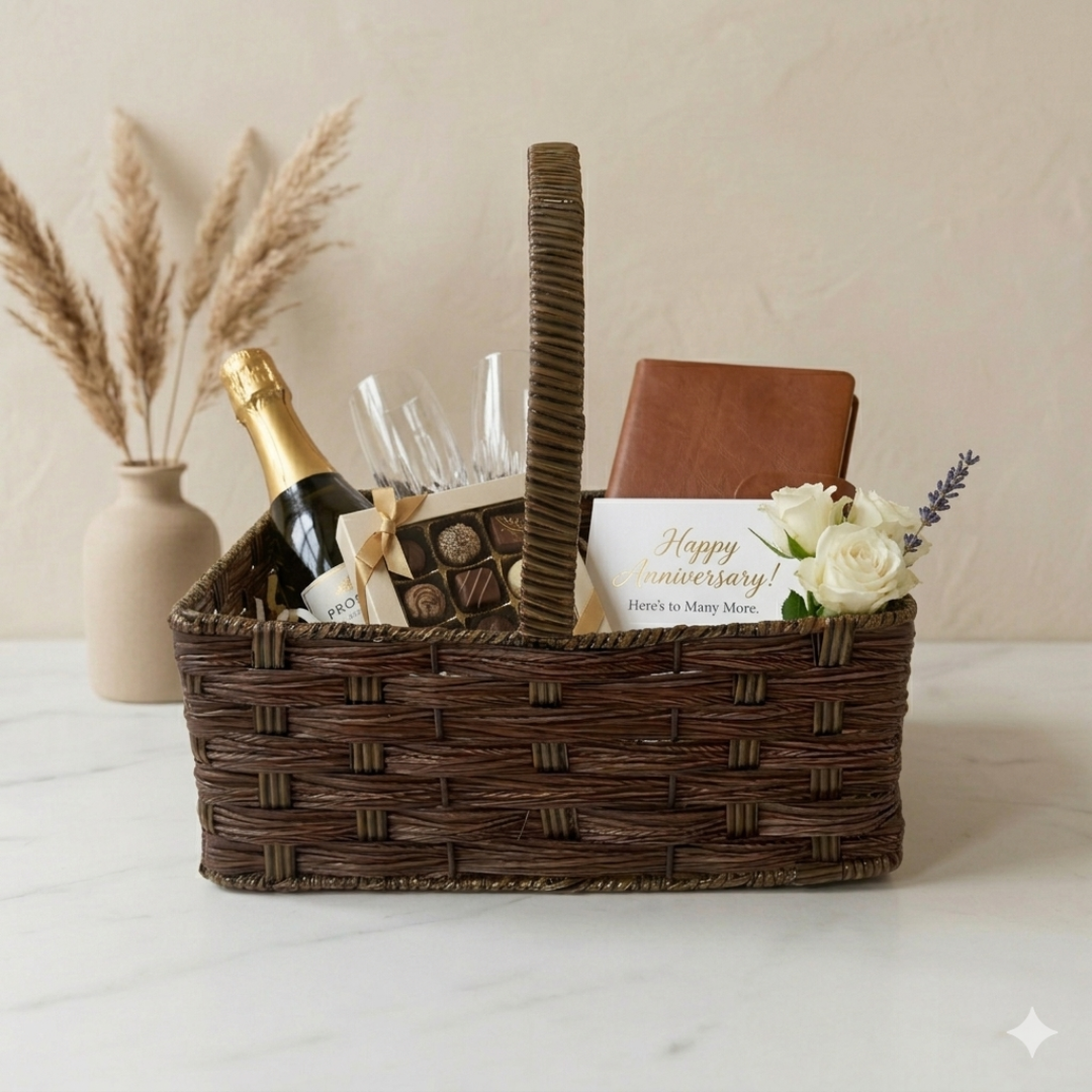 (Set of 3)Premium Brown Woven Handle Basket – Multipurpose Gift Hamper & Trousseau Packing Basket