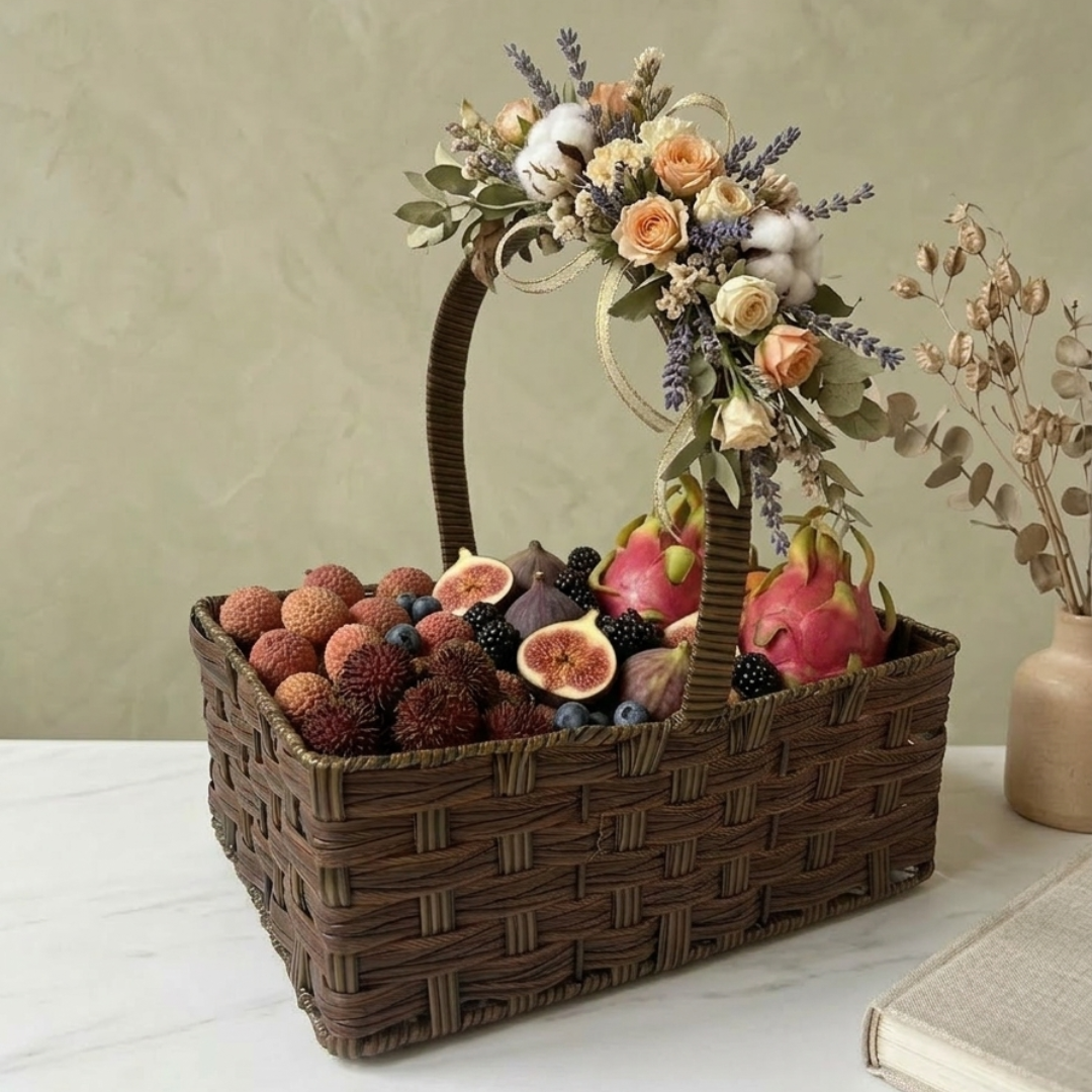 (Set of 3)Premium Brown Woven Handle Basket – Multipurpose Gift Hamper & Trousseau Packing Basket