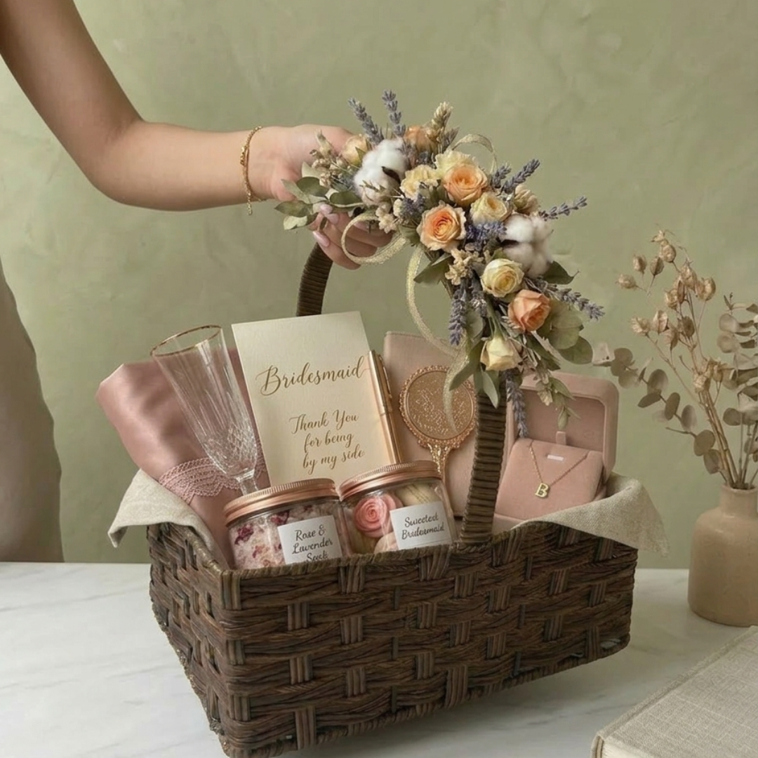 (Set of 3)Premium Brown Woven Handle Basket – Multipurpose Gift Hamper & Trousseau Packing Basket