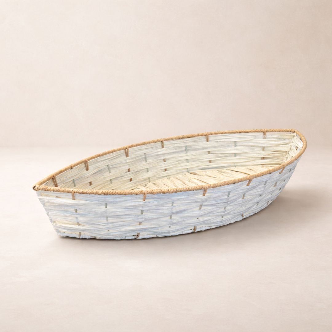 (Set of 3)Premium White Woven Boat Basket for Wedding Hampers & Trousseau Packing