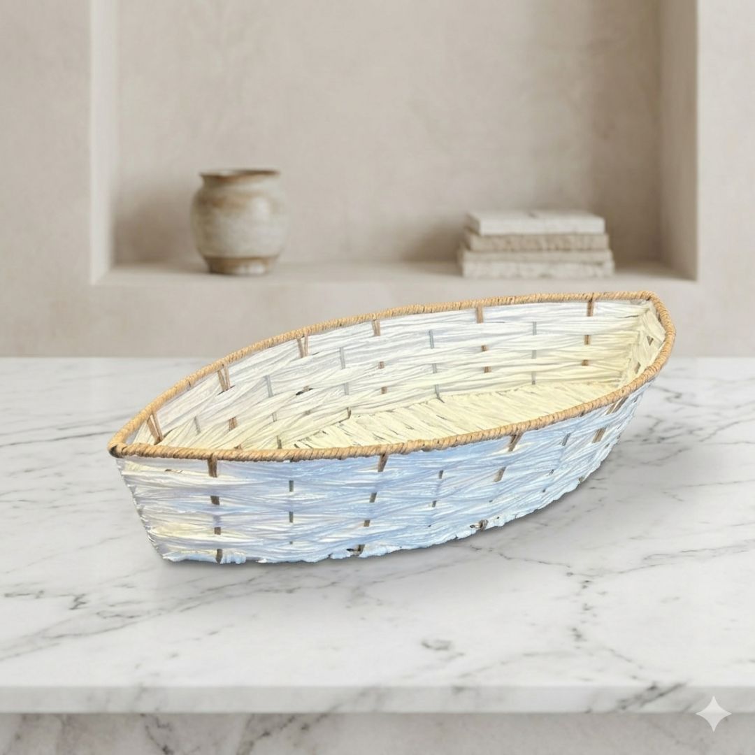 (Set of 3)Premium White Woven Boat Basket for Wedding Hampers & Trousseau Packing